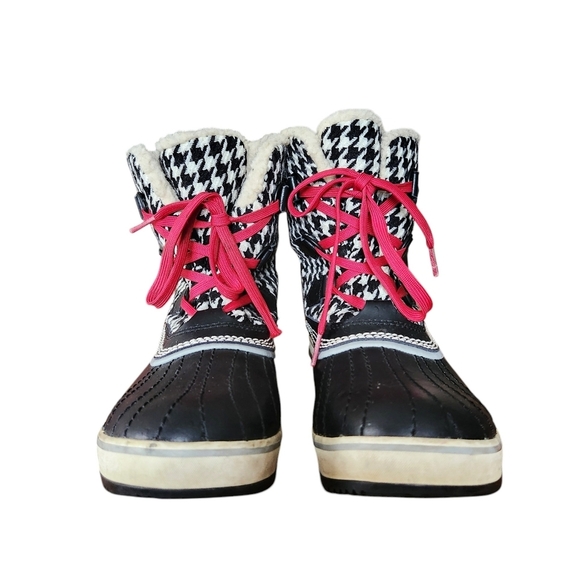 Sorel Tivoli Boots US 9 Black Cream Houndstooth Winter Lace-Up - Picture 5 of 12